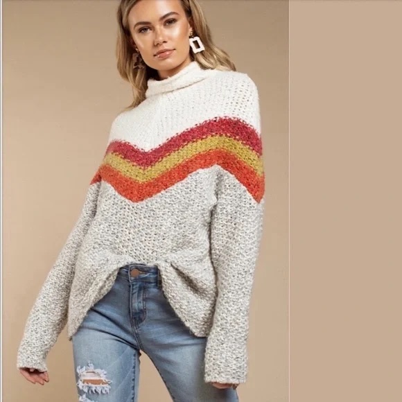 Free People Sweaters - NWT FREE PEPLE CHEVRON STRIPE KNIT SWEATER L